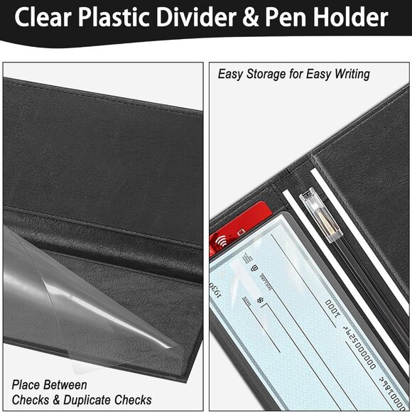 Leather Checkbook Cover Slim Wallet for Men Women - Picture 5 of 7